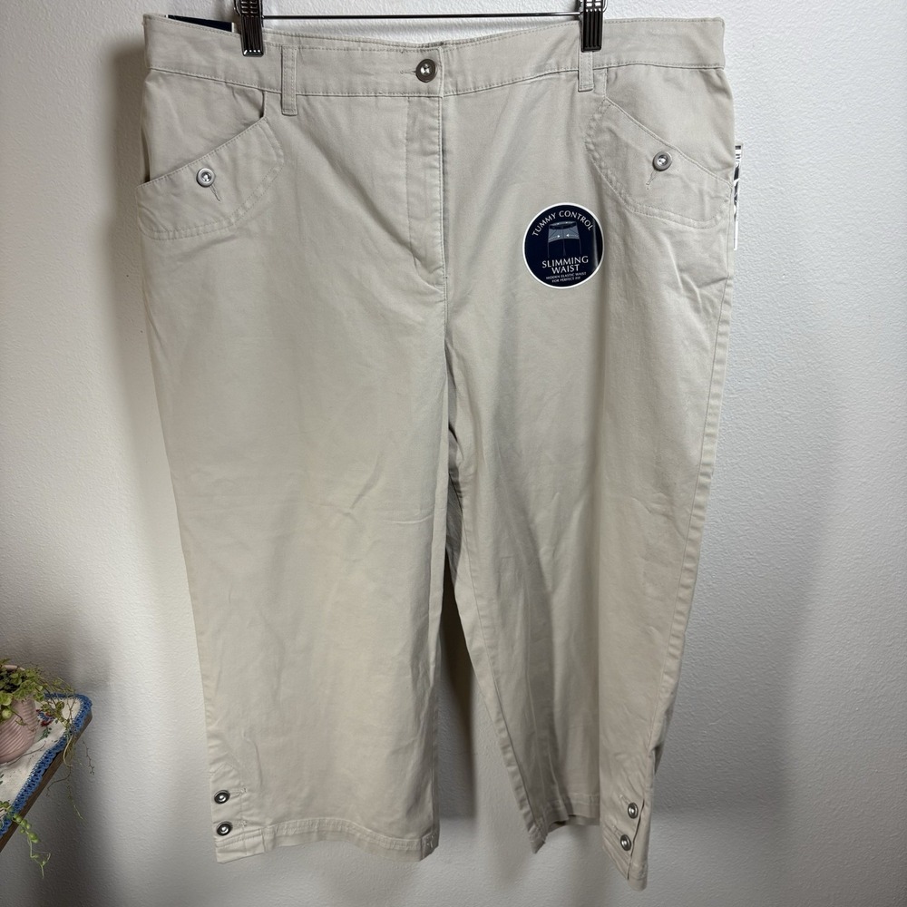 NWT Karen Scott Women's 16 ~ Stone Capri Pants Tummy Control Slimming Waist NEW